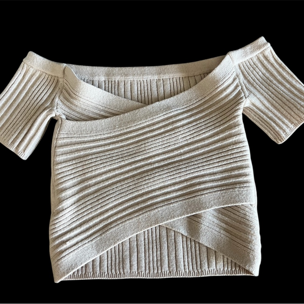 aerie Cream Ribbed Off-Shoulder Sweater Top